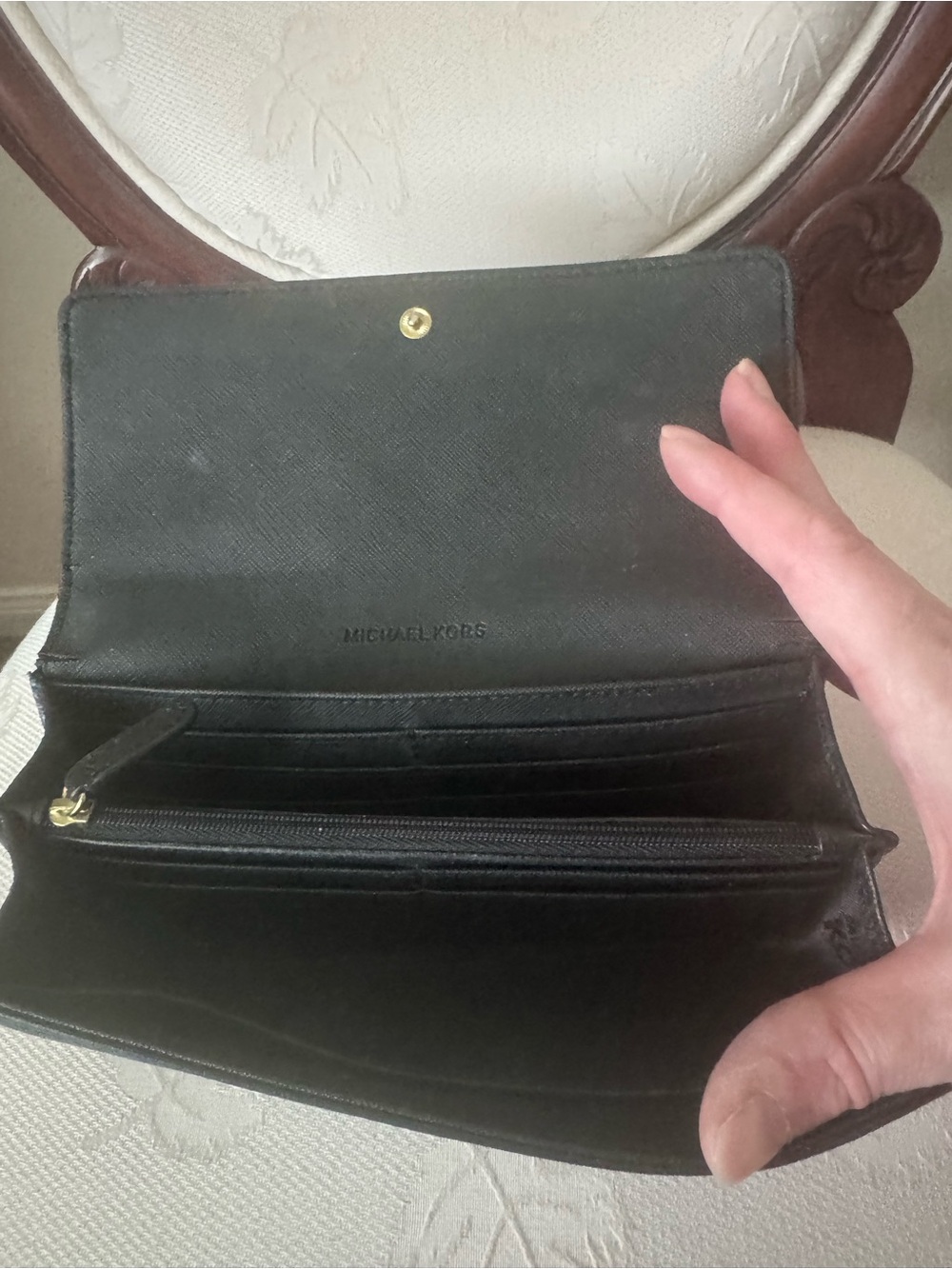Michael Kors Black Leather Wallet with Gold MK Emblem - Picture 3 of 3